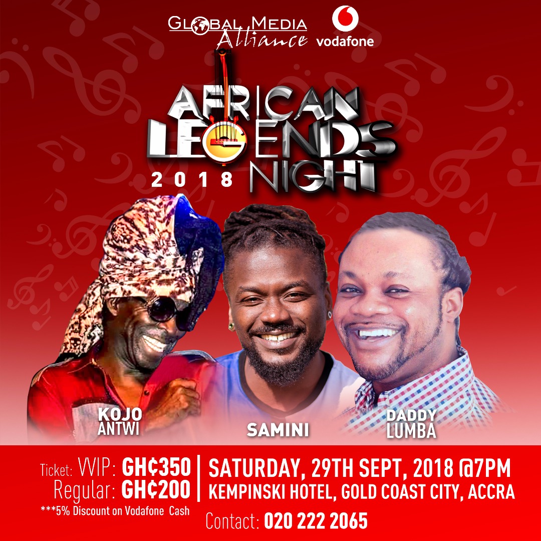 Kojo Antwi, Daddy Lumba, Samini For Vodafone African Legends Night ...
