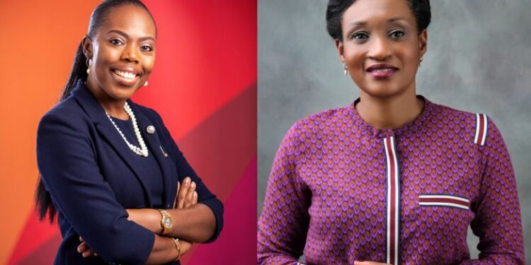 Abena Osei-Poku, MD of Absa Bank Ghana (left) and Nathalie Akon Gabala, Regional Head at Mastercard Foundation_