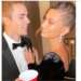 Black satin, velvet and sheer lace to the waist. This is how the Biebers do black tie