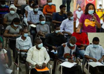 Priscilla Yeboah, Head of Citizenship at Absa Bank Ghana (inset) speaking to participants