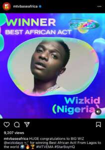 Wizkid wins Best African Act of the year