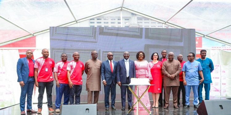 Dr. Alhaji Mahamudu Bawumia (7th from left) with Dr. Tony Oteng-Gyasi (6th from left), Barbara Oteng-Gyasi (7th from left), some Deputy Ministers, and the Board and Management of TCCL
