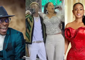 Shatta tags with Elsie Duncan Williams for live performance on stage