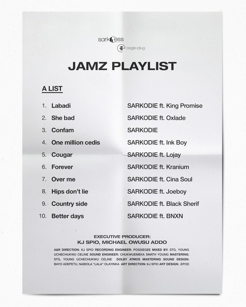 Sarkodie teases fans with 'Jamz' album tracklist; features Black Sherif, Oxlade and more