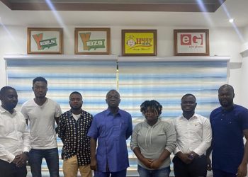 From (R) to (L); Jerry Justice - Head of Events, Manasseh Ampofo - Y Clash of DJs Project Lead, DJ Coleda, Ernest Boateng - CEO GMA, DJ Carcious, DJ Lexes and Timothy Karikari - Director of GMABC.