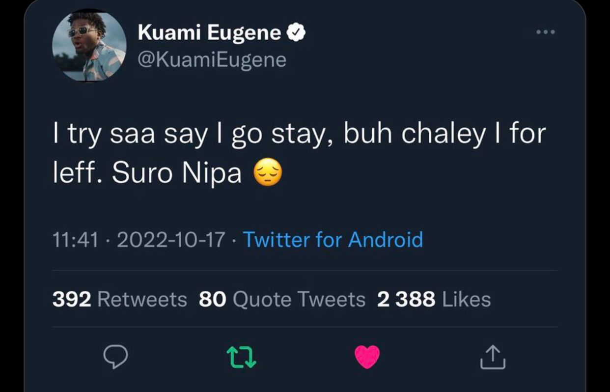 Kuami Eugene opens up on Lynx entertainment exit rumor.