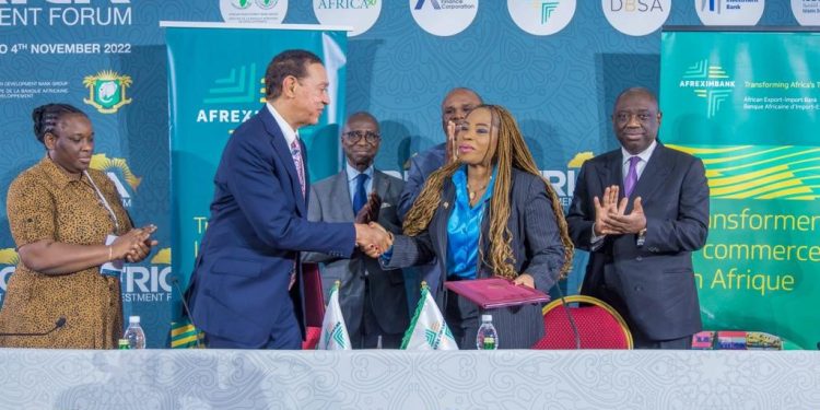 Mrs. Helen Brume, Director Project & Asset-Based Finance, Afreximbank signed the partnership agreement with Mr. Ben Murray-Bruce Founder, Silverbird Group
