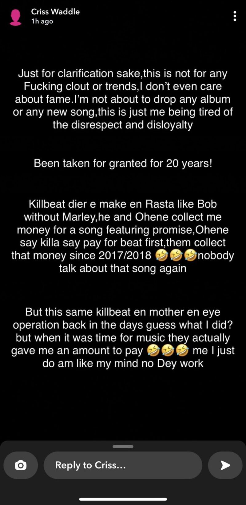 Criss Waddle fumes at R2 Bees and King Promise on snapchat