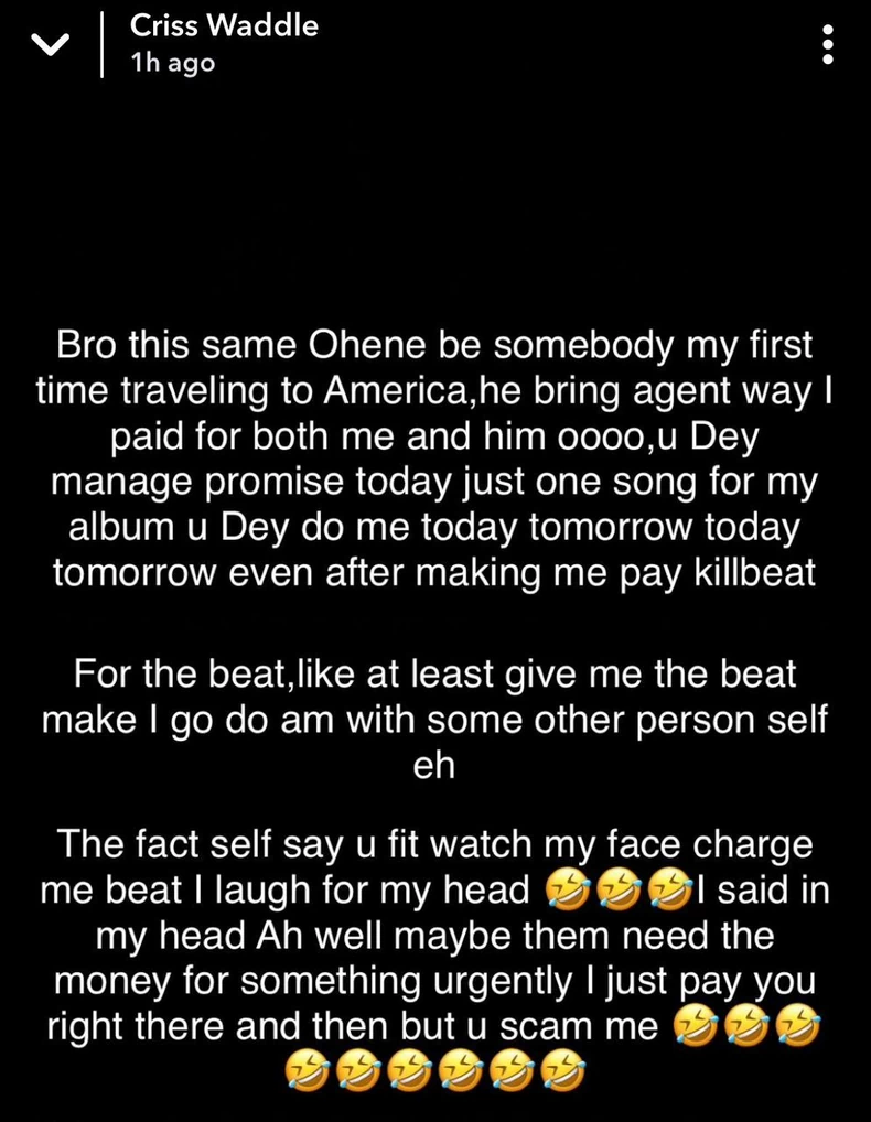 Criss Waddle fumes at R2 Bees and King Promise on snapchat