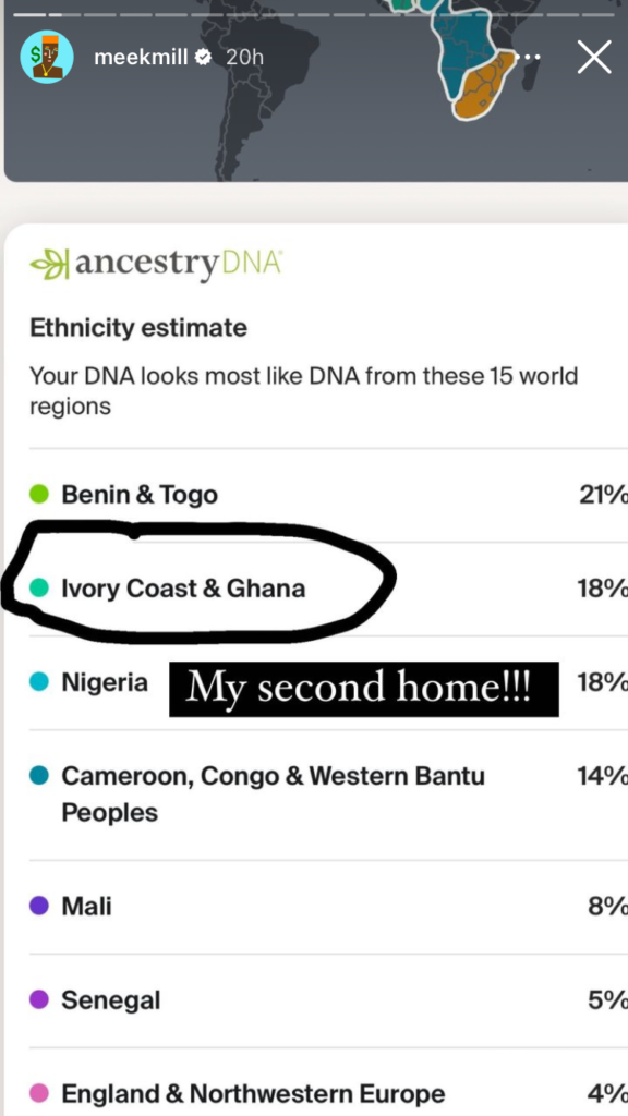 'My second home' - Meek Mill reacts after DNA results prove he is part Ghanaian