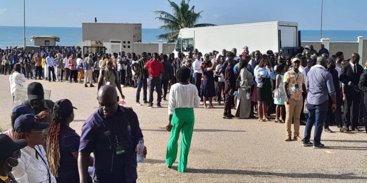 Hundreds queue to watch US Vice President Harris deliver key note speech